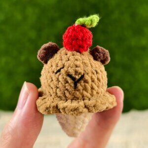 Handmade Amigurumi Crochet Ice Cream Cone Capybara Plushie